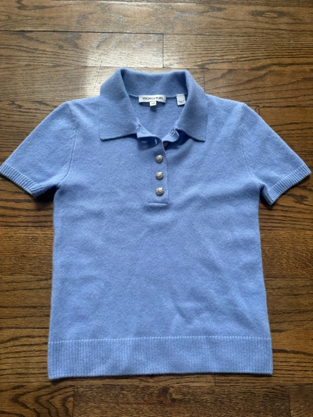 Veronica Beard 100% Cashmere Blue Short Sleeve Polo Sweater XXS